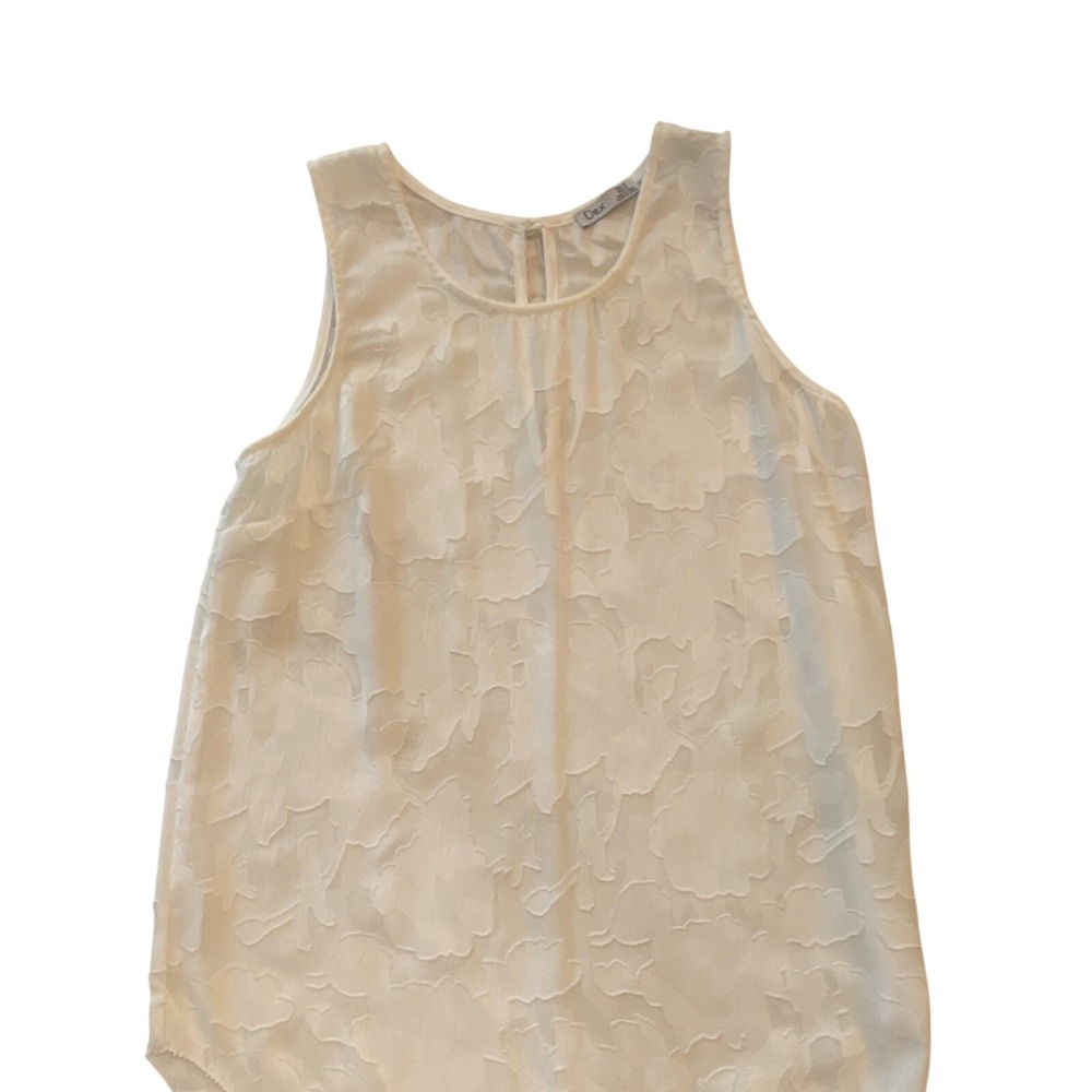 Dex White Floral Chiffon Sheer Layered Round Neck Tank Top Women's Size S